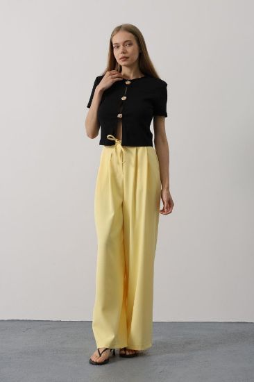 Pileli Bağcıklı Oversize Pantolon - Sarı resmi